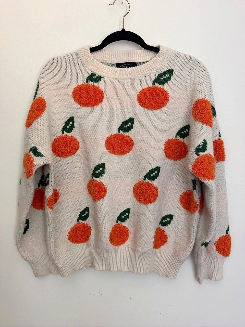 Cider Oranges Sweater Cream Crewneck Womens Large